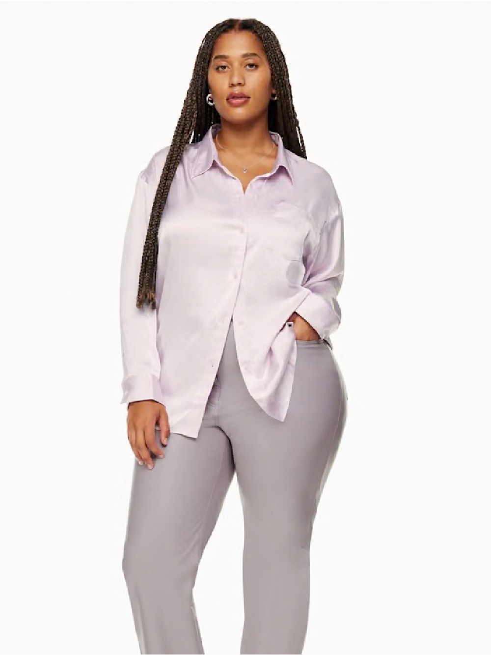 NWT Aritzia Wilfred Relaxed button down satin shirt lilac size XS